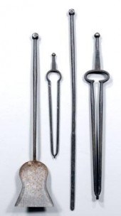 Four iron fire tools: poker, t