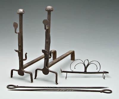 Four iron items: pair wrought