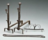 Four iron items: pair wrought