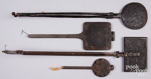 FOUR IRON WAFER IRONS, 19TH
