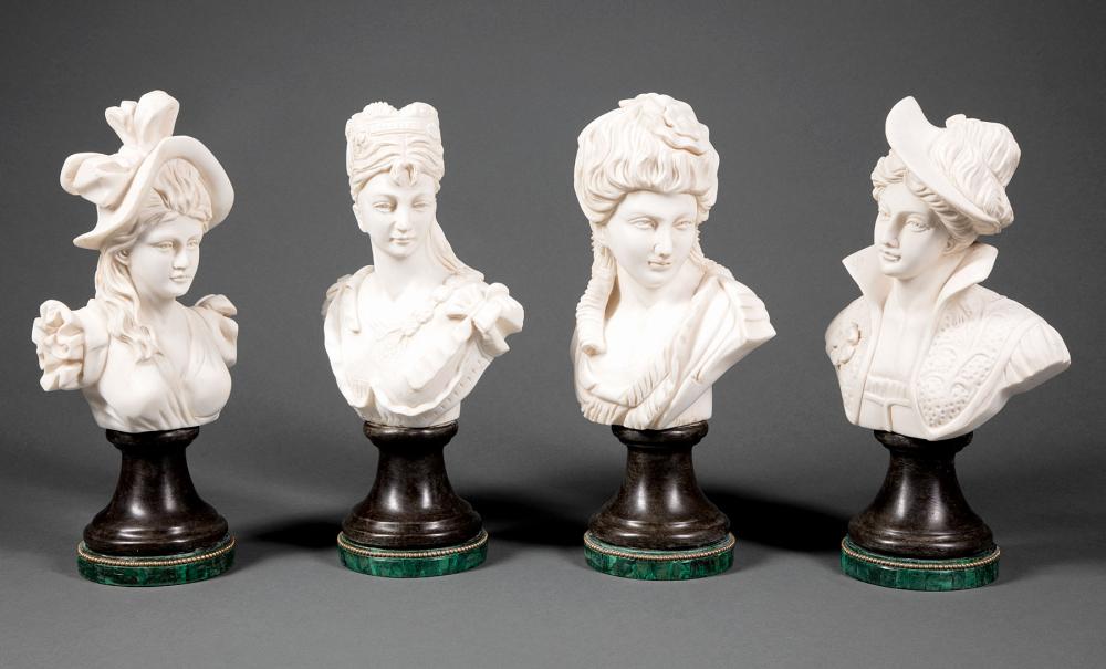 FOUR ITALIAN CARVED MARBLE BUSTS OF