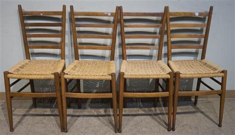 FOUR ITALIAN WALNUT WOVEN ROPE SEAT