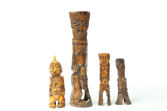 FOUR IVORY AND BONE CARVINGS. 