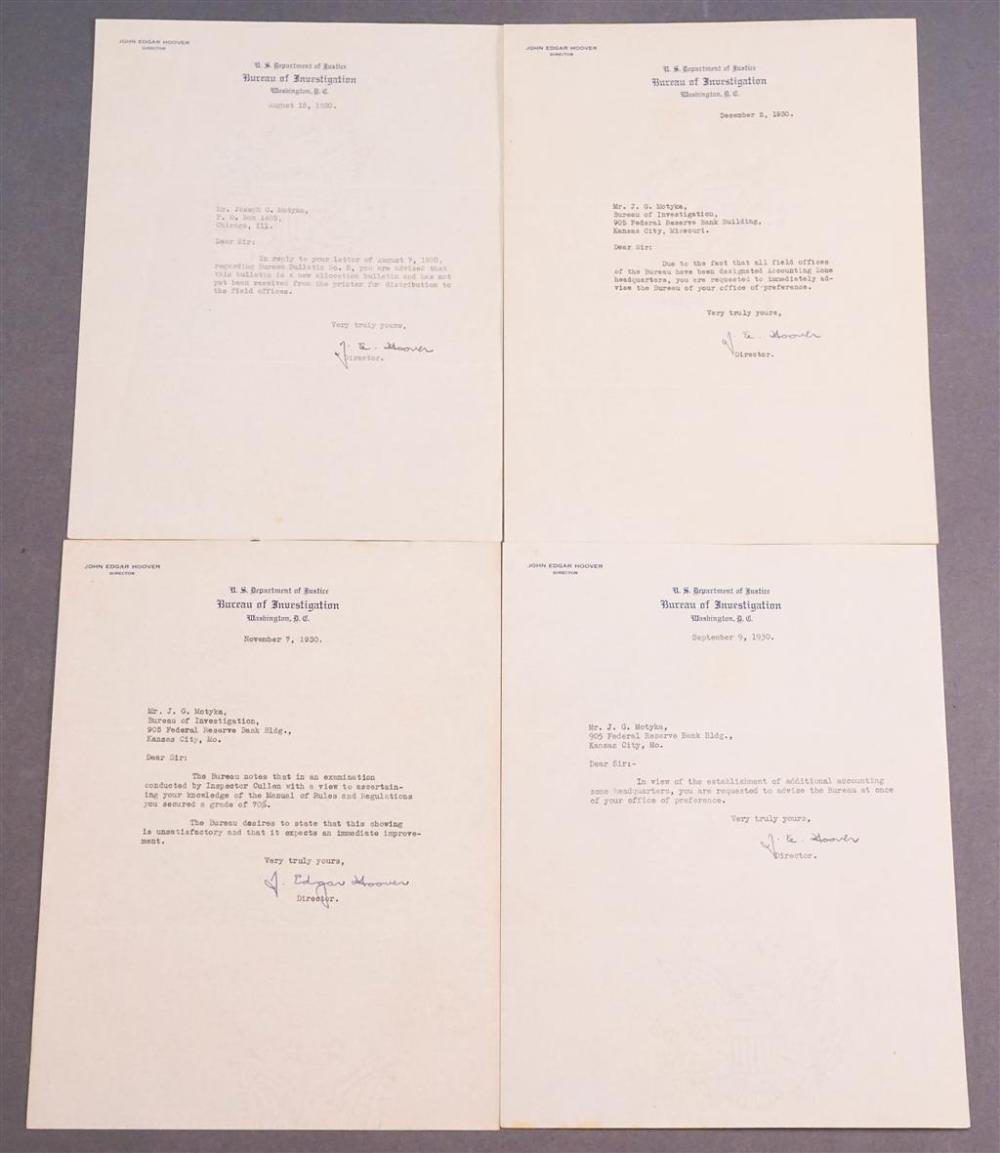FOUR J. EDGAR HOOVER AUTOGRAPHED