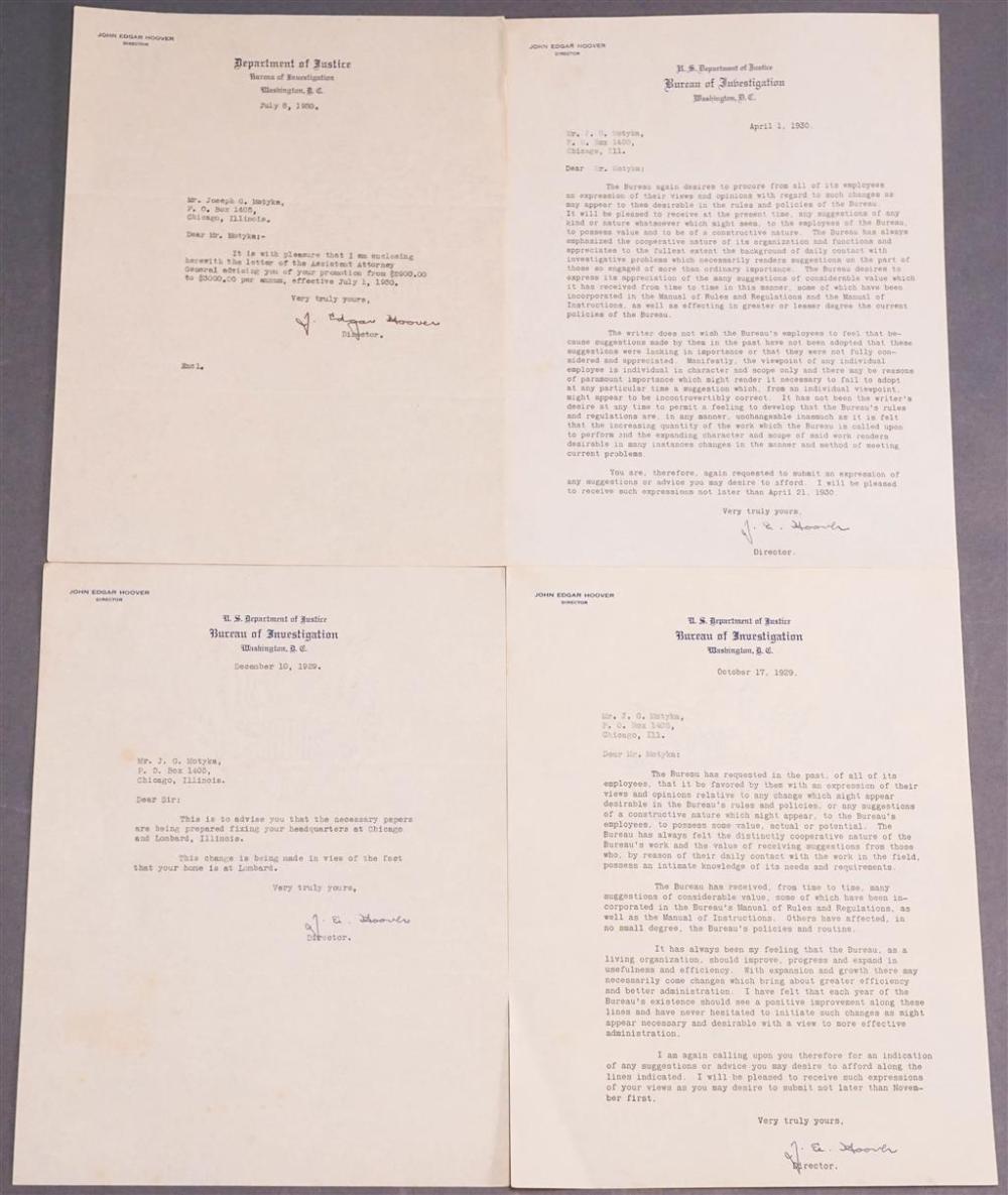 FOUR J. EDGAR HOOVER AUTOGRAPHED