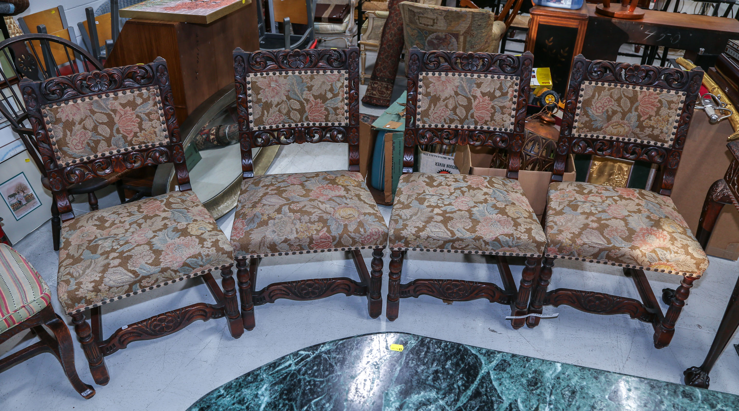 FOUR JACOBEAN STYLE WALNUT SIDE