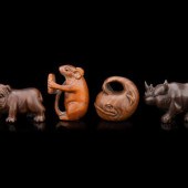 Four Japanese Carved Wood 'Ani
