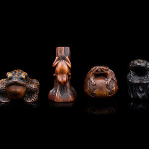 Four Japanese Carved Wood Netsuke