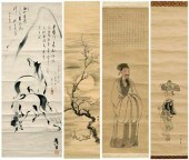 Four Japanese hanging scrolls:
