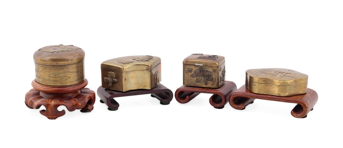 FOUR JAPANESE MINIATURE METALWORK
