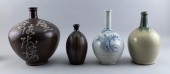 FOUR JAPANESE POTTERY SAKE BOT
