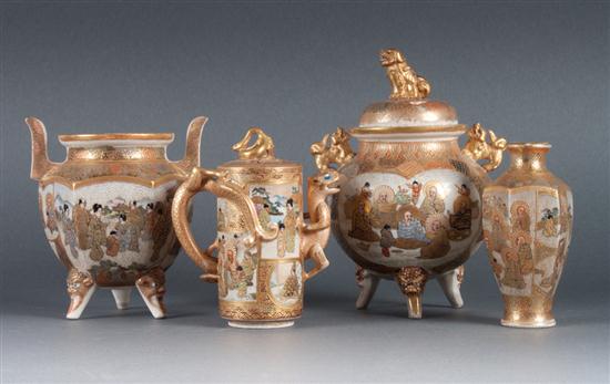 Four Japanese Satsuma earthenware