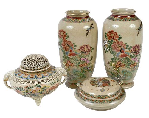 FOUR JAPANESE SATSUMA PORCELAIN
