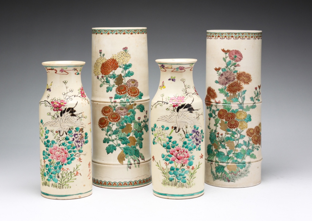 FOUR JAPANESE SATSUMA VASES.