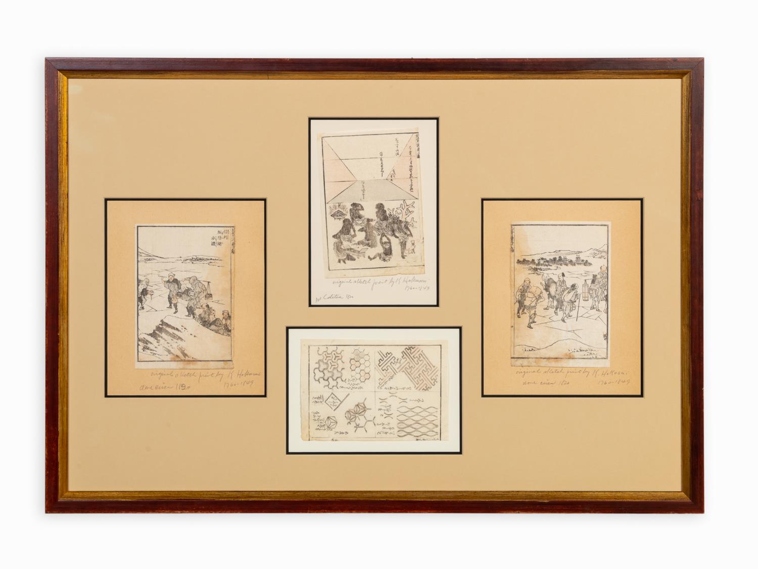 FOUR  K. HOKUSAI WOODBLOCK PRINTS