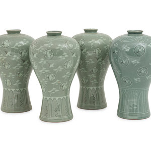 Four Korean Celadon 'Crane and