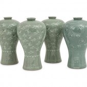 Four Korean Celadon 'Crane and