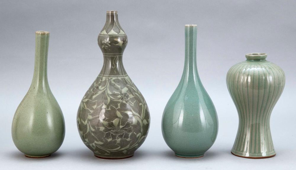 FOUR KOREAN CELADON PORCELAIN VASES