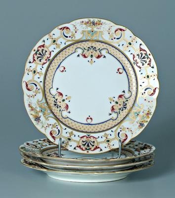 Four KPM plates: jeweled enameled