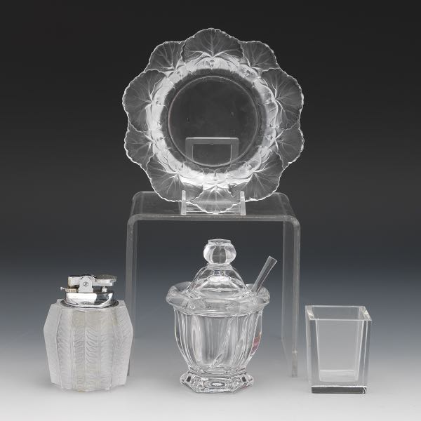 FOUR LALIQUE AND BACCARAT TABLE
