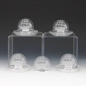 FOUR LALIQUE GLASS PIN/RING HO
