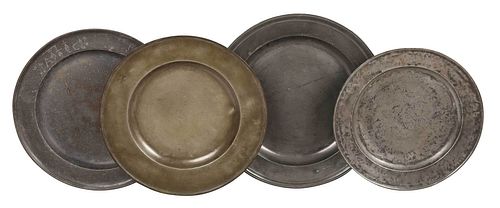 FOUR LARGE BRITISH PEWTER