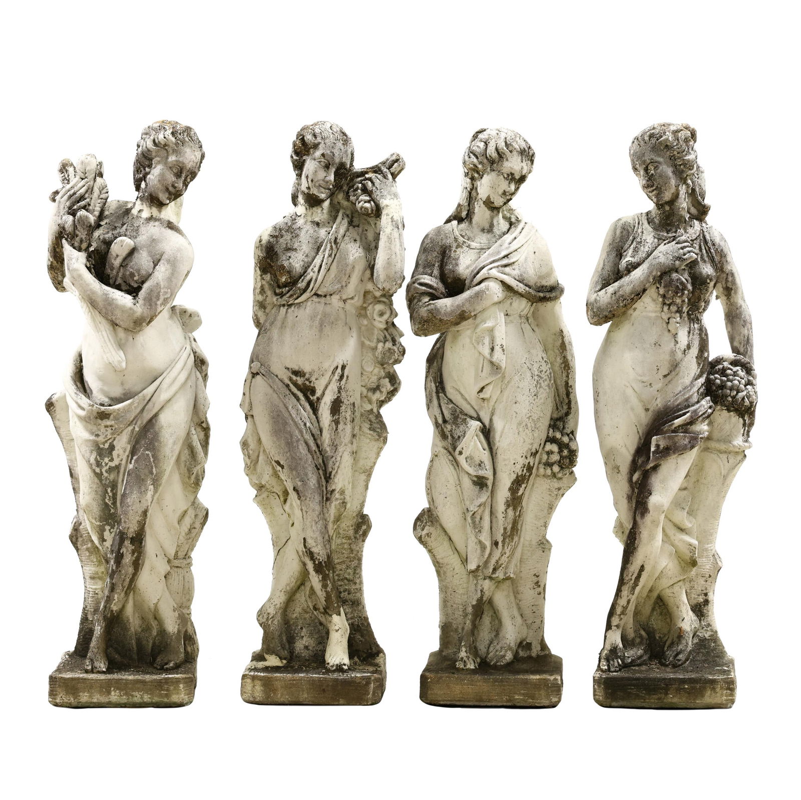 FOUR LARGE CAST STONE ALLEGORICAL