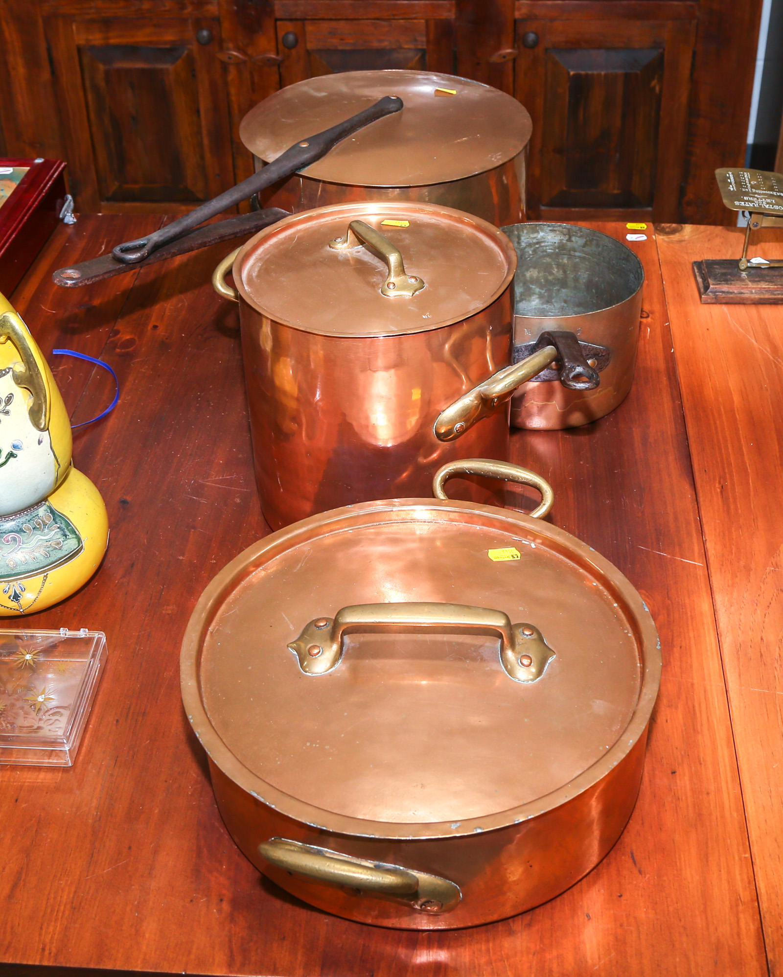 FOUR LARGE COPPER COOKING POTS 20th
