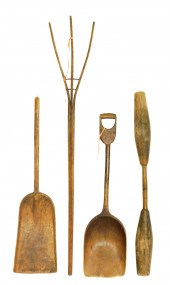 FOUR LARGE EARLY WOODEN FARM T