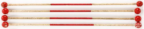 FOUR LARGE PAINTED MARCHING BATONS,