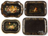 FOUR LARGE PAINTED TIN TRAYSFo
