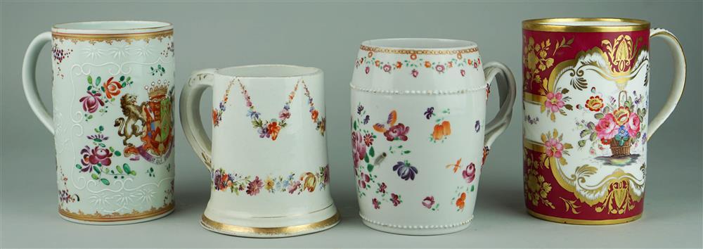 FOUR LARGE PORCELAIN MUGSFOUR LARGE