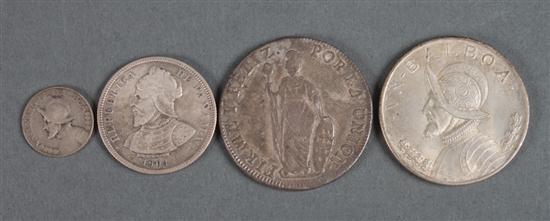 Four Latin American silver coins: