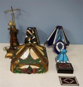 FOUR LEADED GLASS SHADES, HING