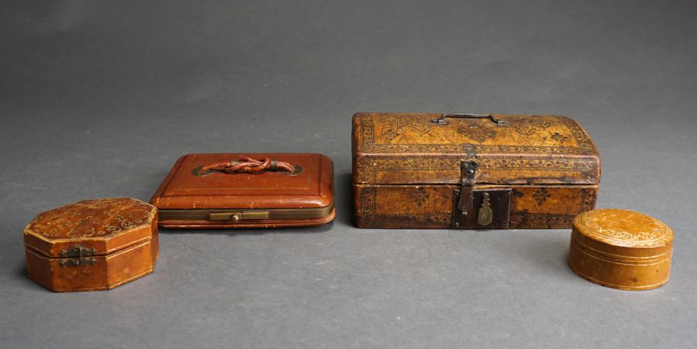 FOUR LEATHER DOCUMENT AND TRINKET