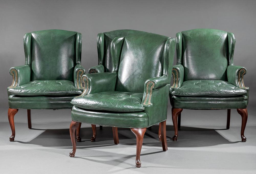 FOUR LEATHER WINGBACK ARMCHAIRSFour