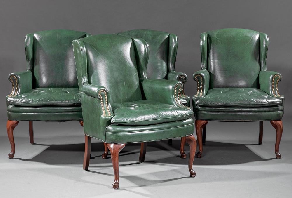 FOUR LEATHER WINGBACK ARMCHAIRSFour