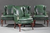 FOUR LEATHER WINGBACK ARMCHAIR