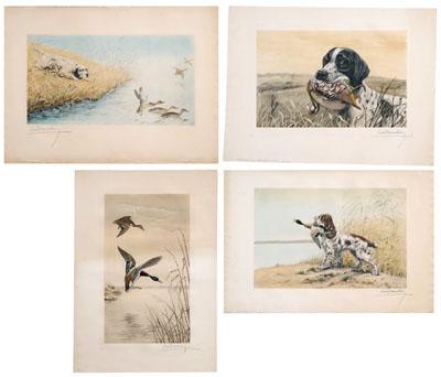 Four Leon Danchin hunting prints