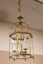FOUR LIGHT BRASS AND GLASS HEX