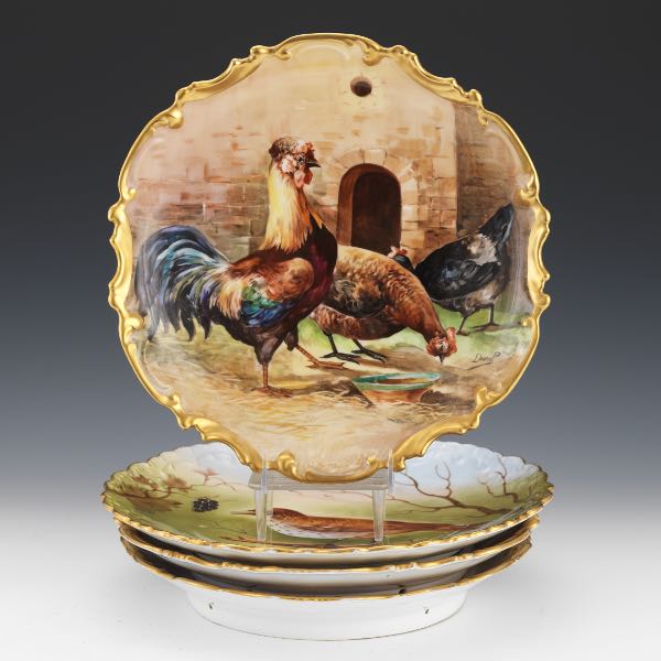 FOUR LIMOGES PORCELAIN CHARGERS 