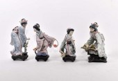 FOUR LLADRO GEISHAS WITH FLOWE