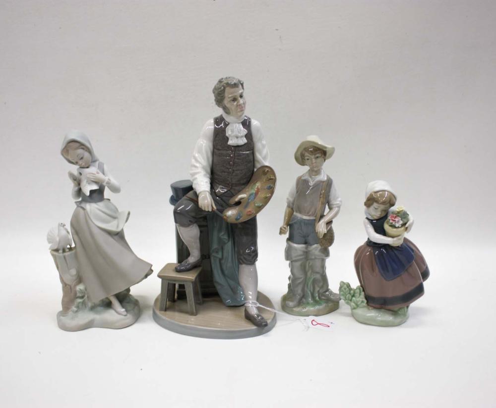 FOUR LLADRO PORCELAIN FIGURINES,
