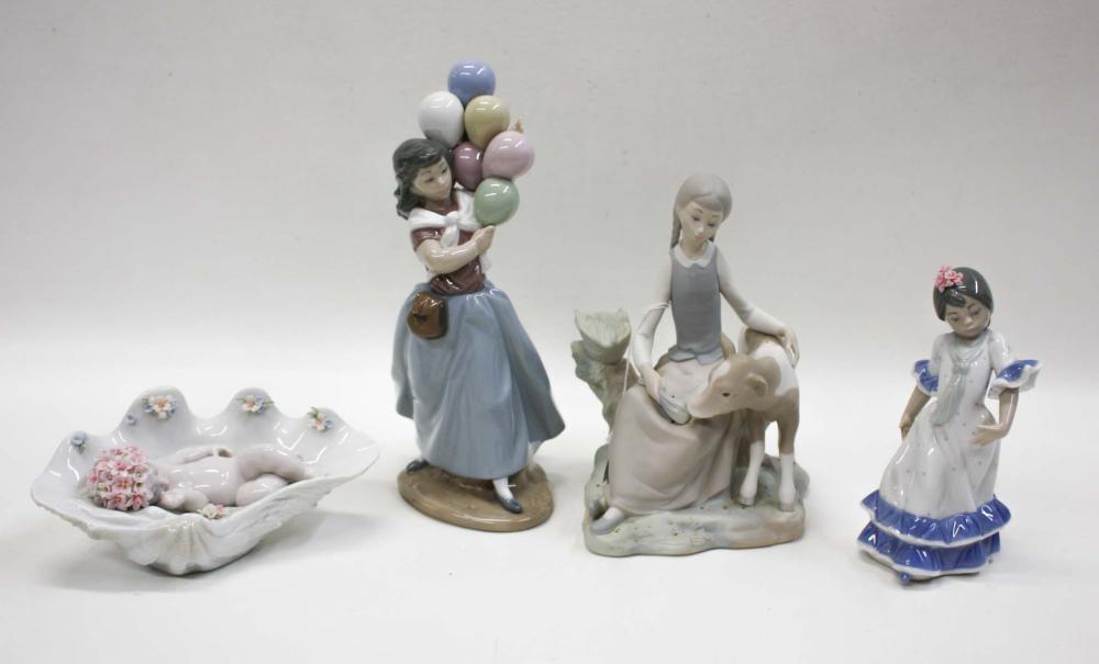 FOUR LLADRO PORCELAIN FIGURINES,