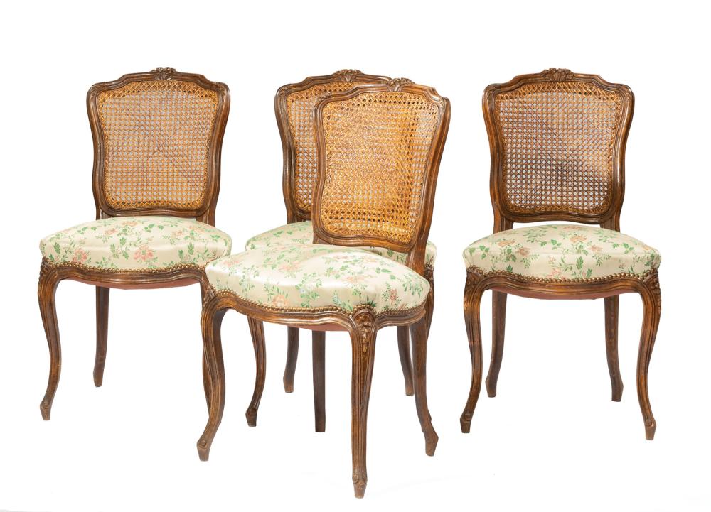 FOUR LOUIS XV-STYLE CARVED WALNUT
