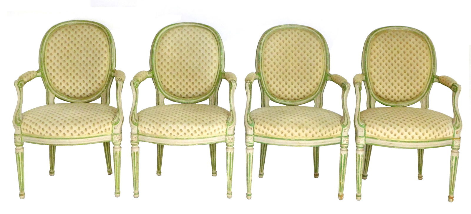 FOUR LOUIS XVI STYLE ARMCHAIRS,