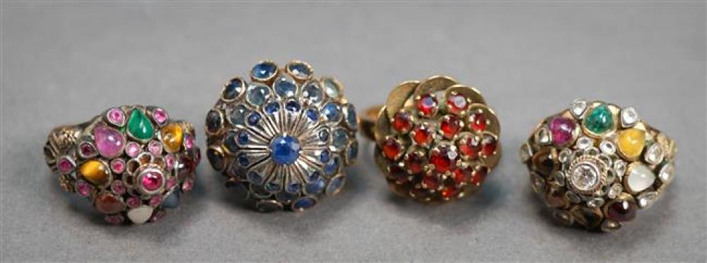 FOUR LOW PURITY GOLD AND STONE