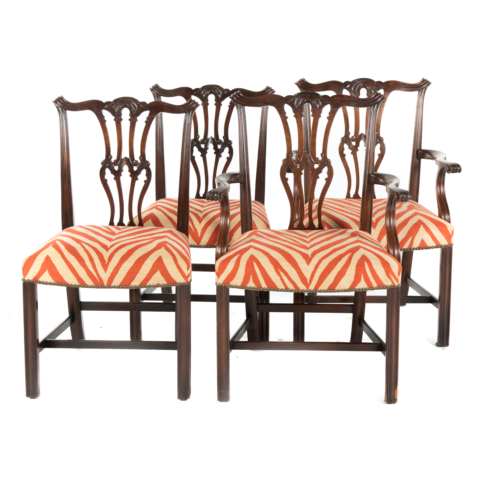 FOUR MAHOGANY CHIPPENDALE STYLE
