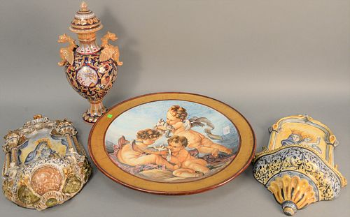 FOUR MAJOLICA PIECES TO INCLUDE TWO