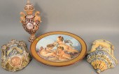 FOUR MAJOLICA PIECES TO INCLUD
